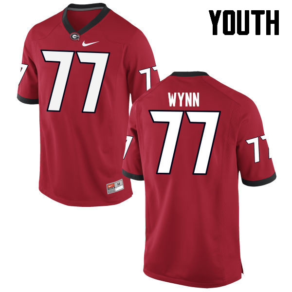 Youth Georgia Bulldogs #77 Isaiah Wynn College Football Jerseys-Red